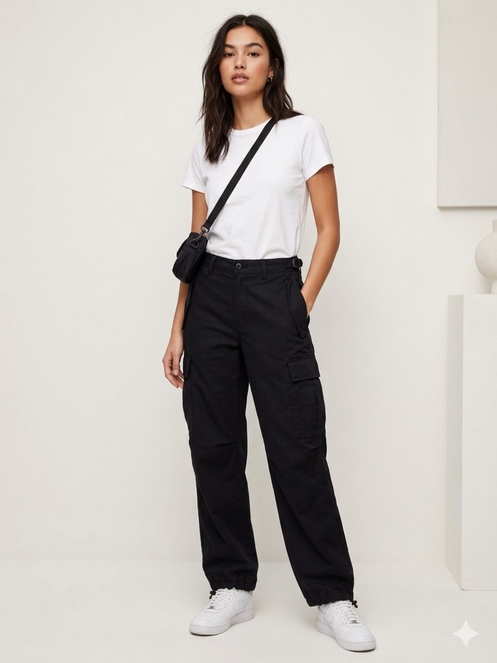 TNA Surplus Division Black Cargo Pants Cotton Women Adjustable Drawstring Hem 6